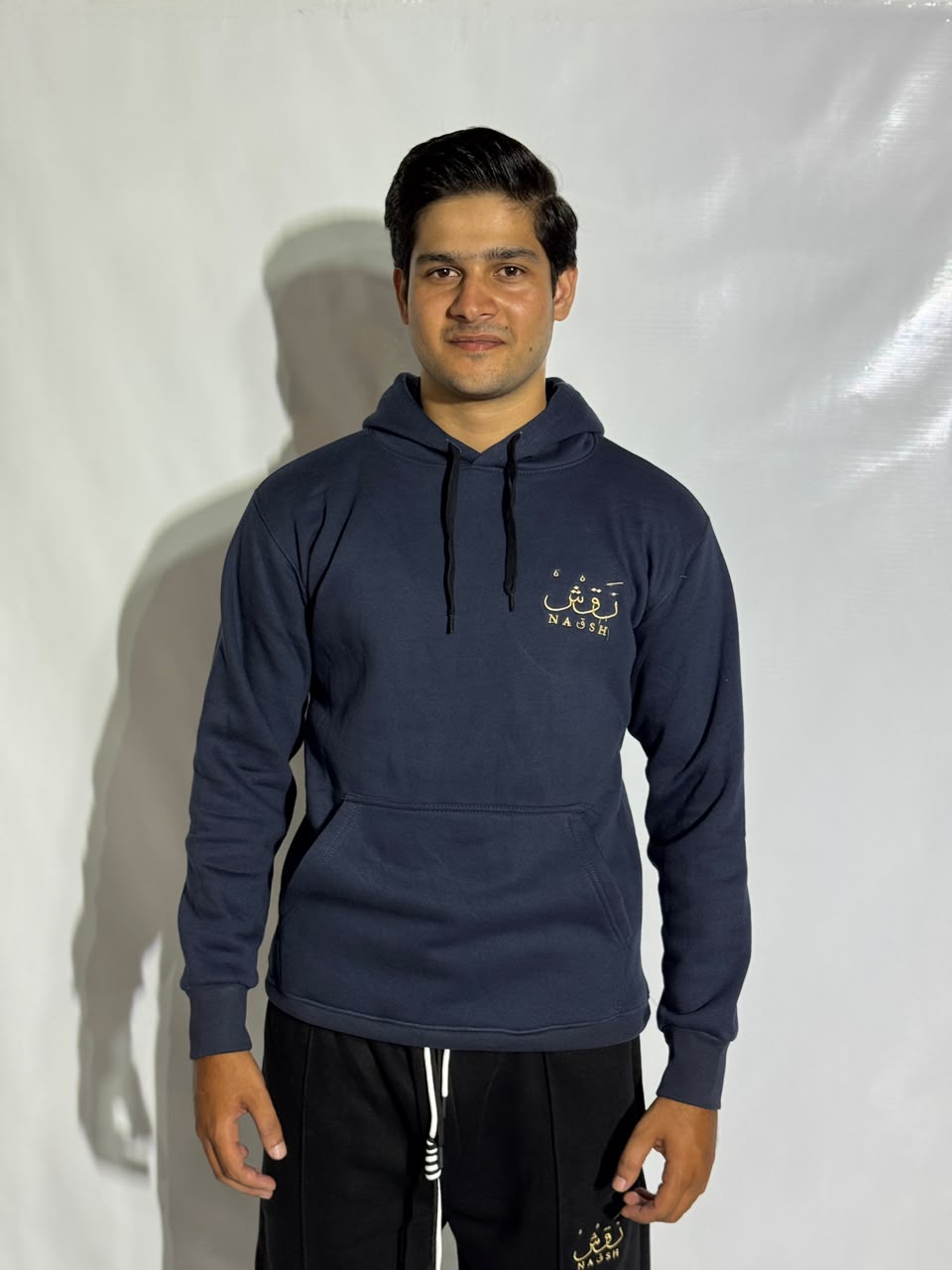 Naqsh Navy Blue Embroidered Hoodie – Premium Fleece Pullover