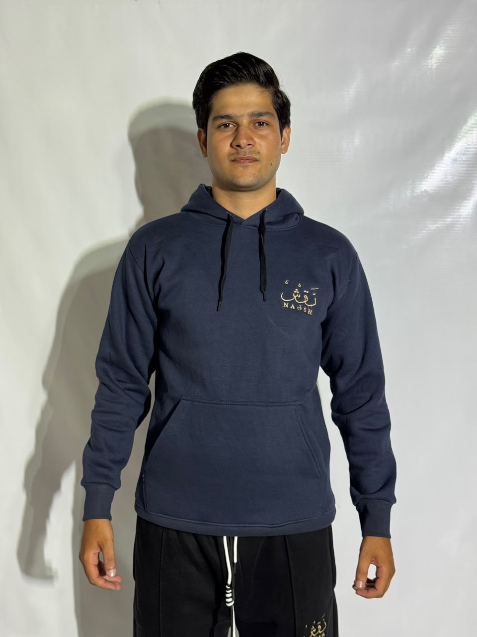 Naqsh Navy Blue Embroidered Hoodie – Premium Fleece Pullover