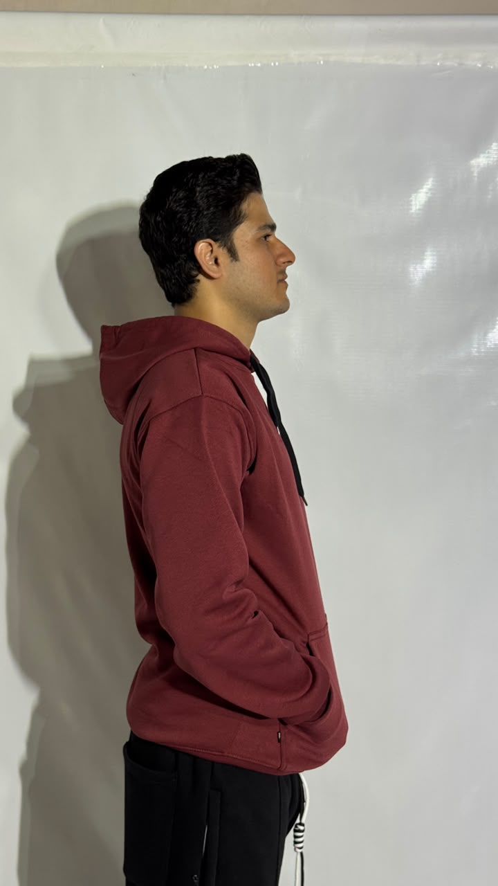 Naqsh Maroon Embroidered Hoodie for Men – Premium Fleece Pullover with Golden Urdu Calligraphy Logo & Kangaroo Pocket