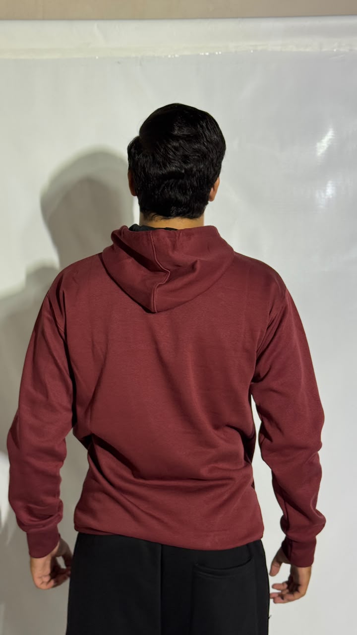 Naqsh Maroon Embroidered Hoodie for Men – Premium Fleece Pullover with Golden Urdu Calligraphy Logo & Kangaroo Pocket