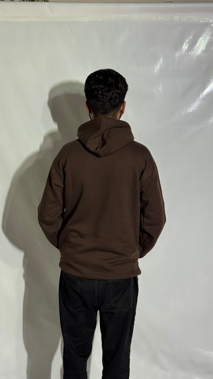 Naqsh Chocolate Brown Embroidered Hoodie for Men – Premium Fleece Pullover with Golden Urdu Calligraphy Logo & Kangaroo Pocket