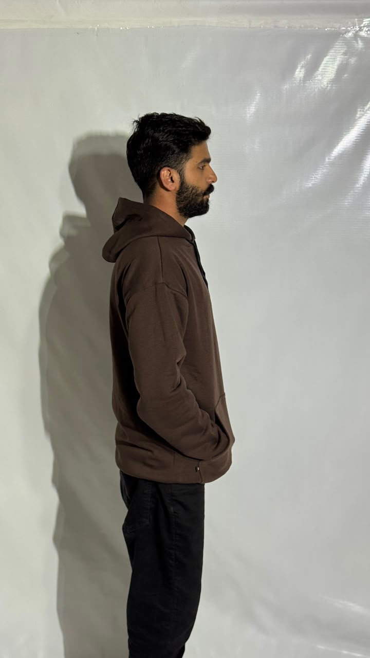 Naqsh Chocolate Brown Embroidered Hoodie for Men – Premium Fleece Pullover with Golden Urdu Calligraphy Logo & Kangaroo Pocket